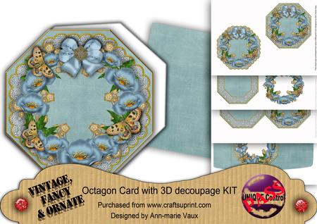 Teal Poppy Lace Octagon Decoupage Card Kit