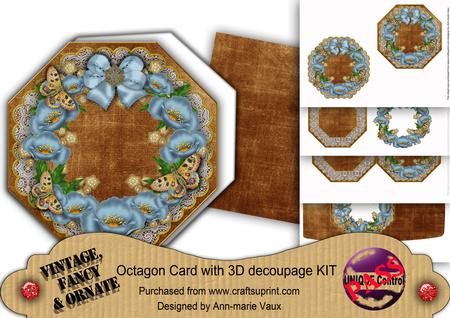 Teal Poppy Chocolate Lace Octagon Decoupage Card Kit
