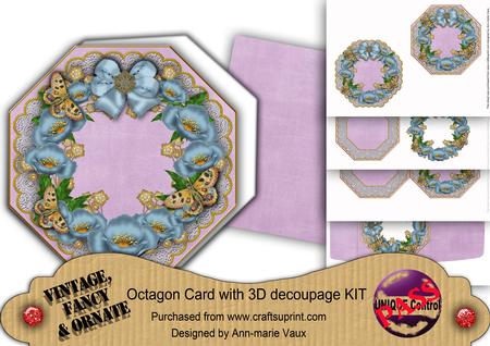 Teal Poppy Lilac Lace Octagon Decoupage Card Kit