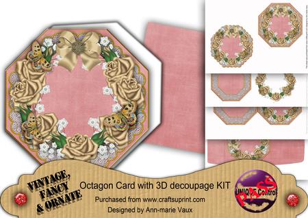 Coffee Roses Pink Lace Octagon Decoupage Card Kit