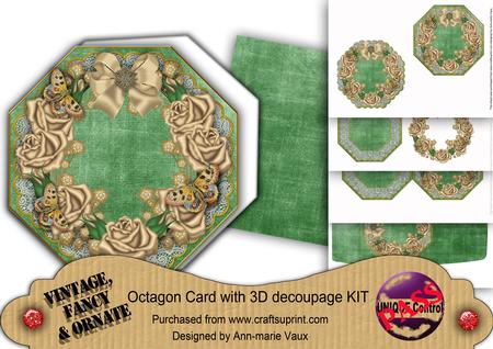 Coffee Roses Green Lace Octagon Decoupage Card Kit