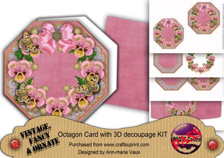 Pink Pansies Lace Octagon Decoupage Card Kit
