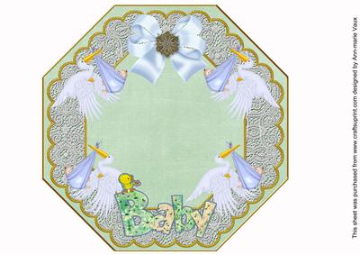 Baby Boy Mint Lace Octagon 8inch Picture Sheet