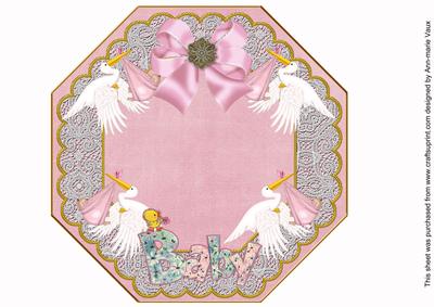 Baby Girl Pink Lace Octagon 8inch Picture Sheet