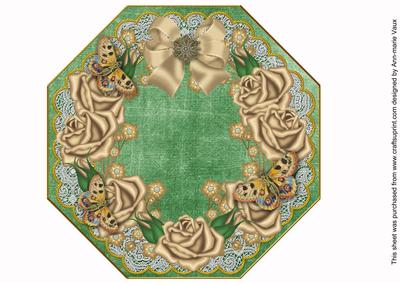 Coffee Roses Green Lace Octagon 8inch Picture Sheet
