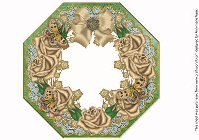 Coffee Roses Green Lace Octagon 8inch Frame Picture Sheet