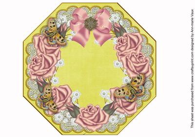 Pink Roses Lemon Lace Octagon 8inch Picture Sheet