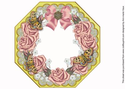 Pink Roses Lemon Lace Octagon 8inch Frame Picture Sheet