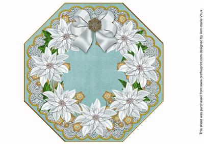 White Poinsettias Teal Lace Octagon 8inch Picture Sheet