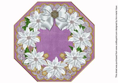 White Poinsettias Purple Lace Octagon 8inch Picture Sheet