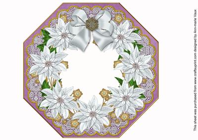 White Poinsettia Purple Octagon 8inch Frame Picture Sheet