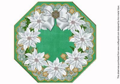 White Poinsettias Green Lace Octagon 8inch Picture Sheet
