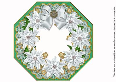 White Poinsettia Green Octagon 8inch Frame Picture Sheet