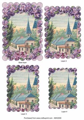 Beautiful Lavender Scene Scallop Edge Pyramid Toppers