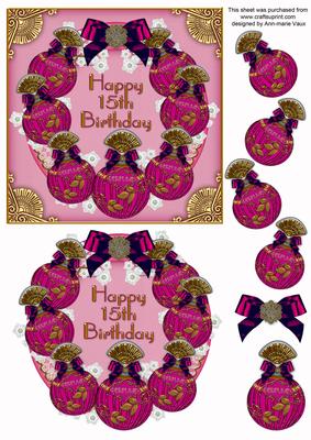 Pink Sapphire Perfume 15th Birthday Decoupage 3D Ring Sheet
