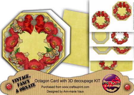 Red Poppy Lemon Lace Octagon Decoupage Card Kit
