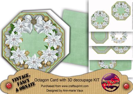 White Poinsettia Mint Lace Octagon Decoupage Card Kit