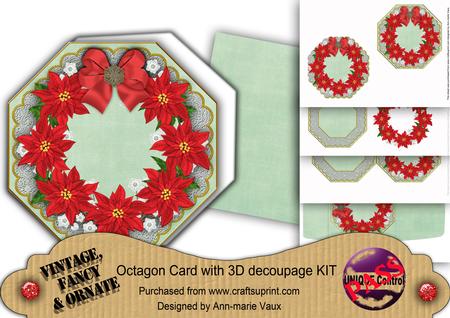 Red Poinsettia Mint Lace Octagon Decoupage Card Kit
