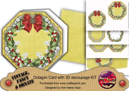 Mistletoe Lemon Lace Octagon Decoupage Card Kit