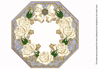 Cream Roses Blue Lace Octagon 8inch Frame Picture Sheet