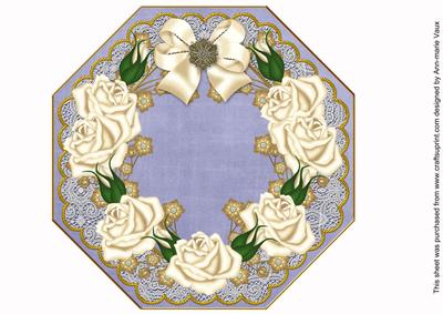 Cream Roses Blue Lace Octagon 8inch Picture Sheet
