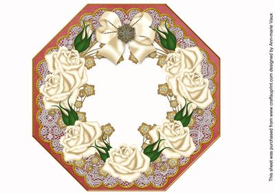 Cream Roses Red Lace Octagon 8inch Frame Picture Sheet