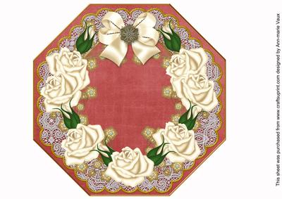 Cream Roses Red Lace Octagon 8inch Picture Sheet
