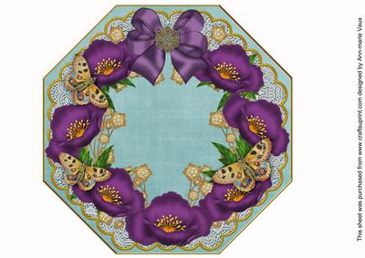 Deep Purple Poppy Dusk Teal Lace Octagon 8inch Picture Sheet
