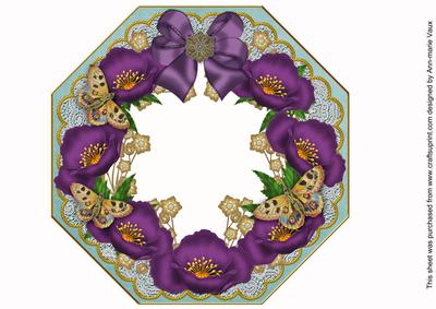 Purple Poppy D Teal Lace Octagon 8inch Frame Picture Sheet