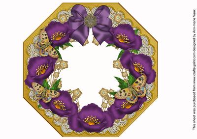 Deep Purple Poppy Gold Lace Octagon 8in Frame Picture Sheet