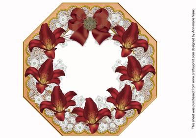 Deep Red Lily2 Orange Lace Octagon 8in Frame Picture Sheet