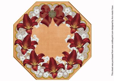Deep Red Lily2 Orange Lace Octagon 8inch Picture Sheet