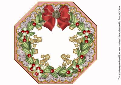 Mistletoe Gold Pink Lace Octagon 8in Frame Picture Sheet