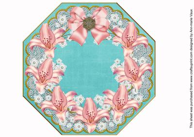Pink Lily Teal Lace Octagon 8inch Picture Sheet