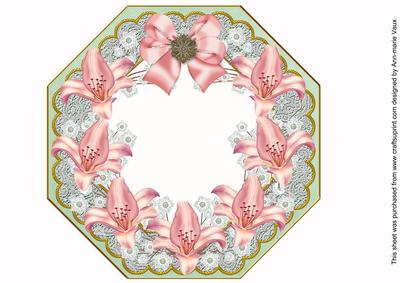 Pink Lily Mint Lace Octagon 8in Frame Picture Sheet