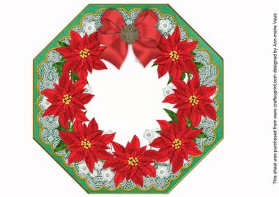 Red Poinsettia Green Lace Octagon 8in Frame Picture Sheet