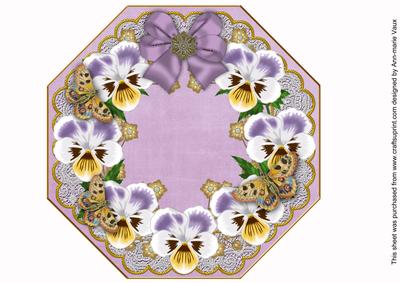 White Lilac Pansy Lilac Lace Octagon 8inch Picture Sheet