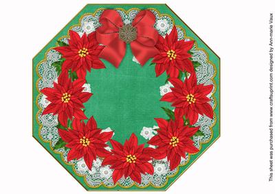 Red Poinsettia Green Lace Octagon 8inch Picture Sheet