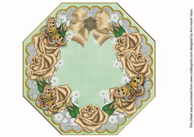 Coffee Roses Mint Lace Octagon 8inch Picture Sheet
