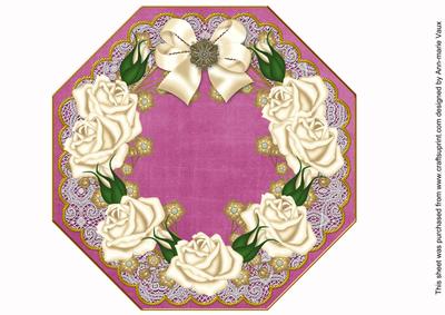 Cream Roses Cerise Lace Octagon 8inch Picture Sheet