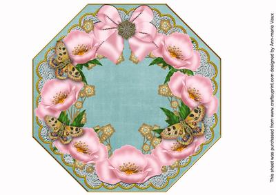 Pink Poppy Dusky Teal Lace Octagon 8inch Picture Sheet