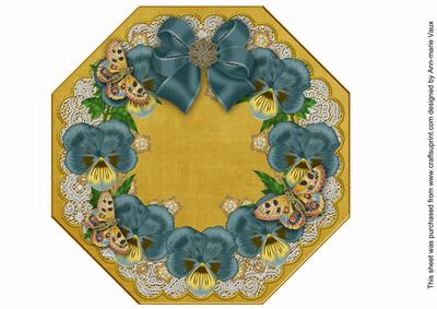 Teal Pansy Gold Lace Octagon 8inch Picture Sheet