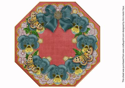 Teal Pansy Red Lace Octagon 8inch Picture Sheet