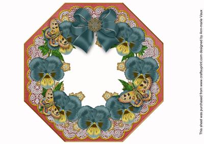 Teal Pansy Red Lace Octagon 8inch Frame Sheet