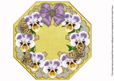 White Lilac Pansy Lemon Lace Octagon 8inch Picture Sheet