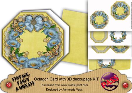 Teal Poppy Lemon Lace Octagon Decoupage Card Kit