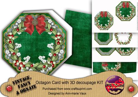 Mistletoe Dark Green Lace Octagon Decoupage Card Kit