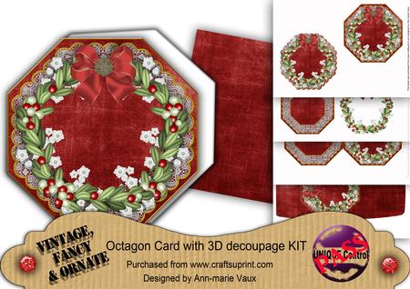 Mistletoe Dark Red Lace Octagon Decoupage Card Kit