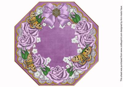 Lilac Roses Purple Lace Octagon 8inch Picture Sheet