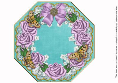 Lilac Roses Teal Lace Octagon 8inch Picture Sheet